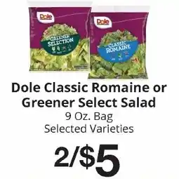 Hays Supermarket Dole classic romaine or greener select salad offer