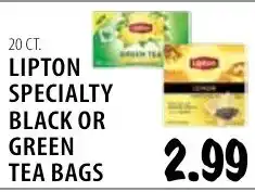Karns Lipton specialty black or green tea bags offer