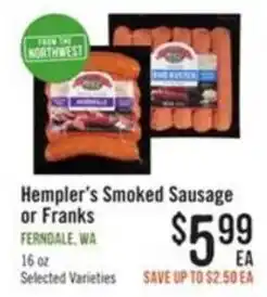 Haggen Food Hempler's Smoked Sausage or Franks offer