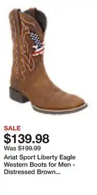 Cabela's Ariat Sport Liberty Eagle Western Boots for Men - Distressed Brown - 8M offer