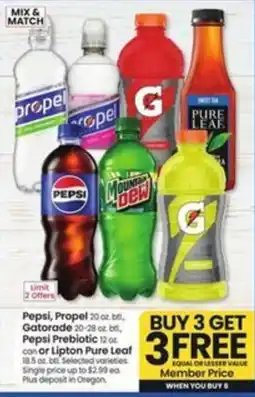 Safeway Pepsi, Propel, Gatorade, Pepsi Prebiotic or Lipton Pure Leaf offer