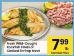 Safeway Fresh Wild-Caught Rockfish Fillets or Cooked Shrimp Meat offer