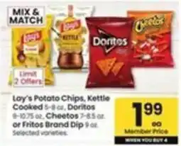 Safeway Lay's Potato Chips, Kettle Cooked, Doritos, Cheetos or Fritos Brand Dip offer