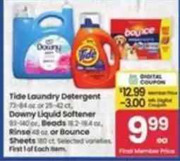 Safeway Tide laundry detergent, downy liquid softener, rinse or bounce sheets offer