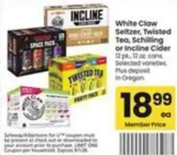 Safeway White Claw Seltzer, Twisted Tea, Schilling or Incline Cider offer
