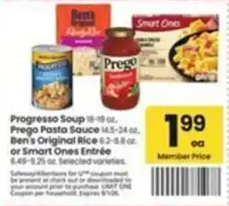 Safeway Progresso Soup, Prego Pasta Sauce, Ben's Original Rice or Smart Ones Entrée offer