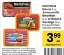 Safeway Smithfield Bacon or Johnsonville Breakfast Sausage offer
