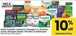 Safeway Advil, Excedrin, Centrum, Emergen-C, Flonase, Zyrtec Allergan Shield, Theraflu or Robitussin offer