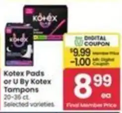 Safeway Kotex Pads or U By Kotex Tampons offer