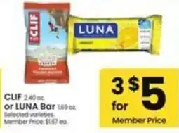 Safeway Clif or Luna Bar offer