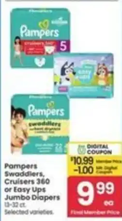 Safeway Pampers Swaddlers, Cruisers 360 or Easy Ups Jumbo Diapers offer