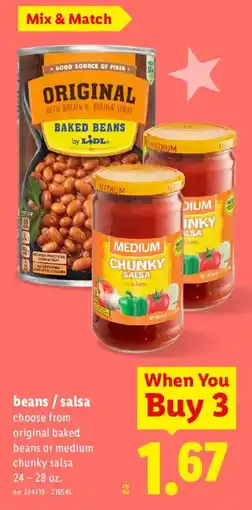 Lidl Lidl original baked beans or medium chunky salsa offer