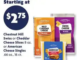 Family Dollar Chestnut Hill Swiss or Cheddar Cheese Slices 8 oz. or American Cheese Singles .66 oz., 16 ct offer