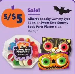 Family Dollar Albert's Spooky Gummy Eyez 1.3 oz. or Sweet Eatz Gummy Body Parts Platter 6 oz offer