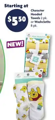 Family Dollar Character Hooded Towels 2 pk. or Washcloths 8 pk offer