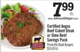 Price Chopper Certified Angus Beef Cubed Steak or Stew Beef Savings Pack offer