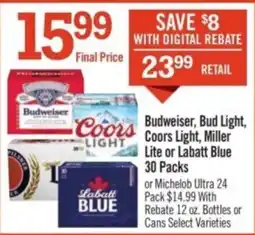 Price Chopper Budweiser, Bud Light, Coors Light, Miller Lite or Labatt Blue offer