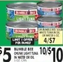 Pioneer Supermarkets Bumble Bee chunk light tuna offer