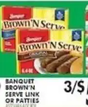 Pioneer Supermarkets Banquet brown'n serve link or patties offer