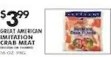 Pioneer Supermarkets Great American imitation crab meat offer