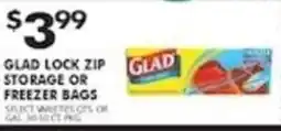 Pioneer Supermarkets Glad lock zip storage or freezer bags offer