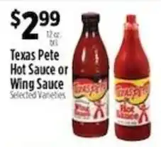Pioneer Supermarkets Texas Pete Hot Sauce or Wing Sauce offer