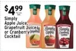 Met Foodmarkets Simply Apple Juice, Grapefruit Juice or Cranberry Cocktail offer