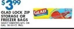 Compare Foods Glad lock zip storage or freezer bags offer
