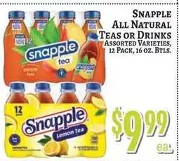 Trade Fair Supermarket Snapple all natural teas or drinks offer
