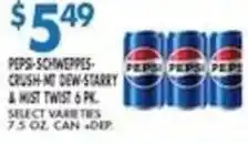 Met Foodmarkets Pepsi-Schweppes Crush-Mt Dew-Starry & Mist Twist 6 pk offer