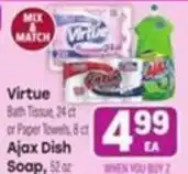 Tony’s Fresh Market Virtue Bath Tissue or Ajax Dish Soap offer