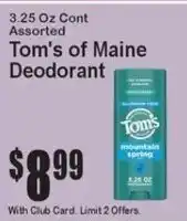 Super Fresh Tom's of Maine Deodorant offer