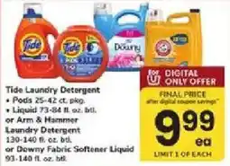 ACME Tide Laundry Detergent or Arm & Hammer Laundry Detergent or Downy Fabric Softener Liquid offer