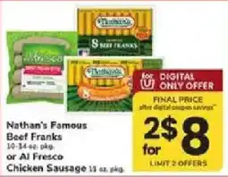 ACME Nathan's Famous Beef Franks or Al Fresco Chicken Sausage offer