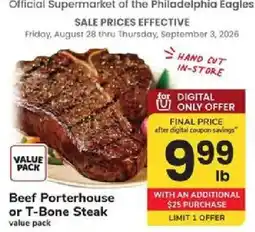 ACME Beef Porterhouse or T-Bone Steak value pack offer