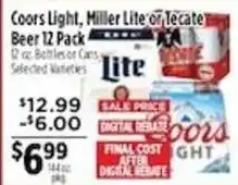 Pioneer Supermarkets Coors Light, Miller Lite or Tecate Beer offer