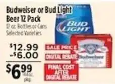 Pioneer Supermarkets Budweiser or Bud Light Beer offer