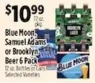 Pioneer Supermarkets Blue Moon Samuel Adams or Brooklyn Beer 6 Pack offer