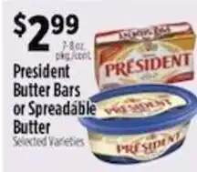 Pioneer Supermarkets President butter bars or spreadable butter offer