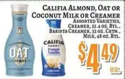 Trade Fair Supermarket Califia Oat, Almond, or Coconut Milk or Creamer offer