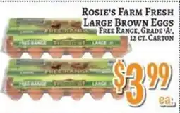 Trade Fair Supermarket Rosie's Farm Fresh Large Brown Eggs offer