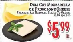 Trade Fair Supermarket Deli Cut Mozzarella or Provolone Cheese offer