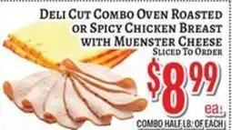 Trade Fair Supermarket Deli Cut Combo Oven Roasted or Spicy Chicken Breast with Muenster Cheese offer