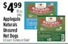 Pioneer Supermarkets Applegate Naturals Uncured Hot Dogs offer