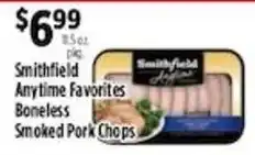 Pioneer Supermarkets Smithfield Anytime Favorites Boneless Smoked Pork Chops offer