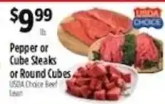 Pioneer Supermarkets Usda Choice Beef Pepper or Cube Steaks or Round Cubes offer