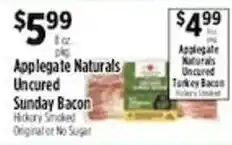 Pioneer Supermarkets Applegate Naturals Uncured Sunday Bacon offer