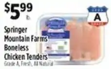 Pioneer Supermarkets Springer mountain farms boneless chicken tenders offer