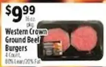 Pioneer Supermarkets Western Crown ground beef burgers offer