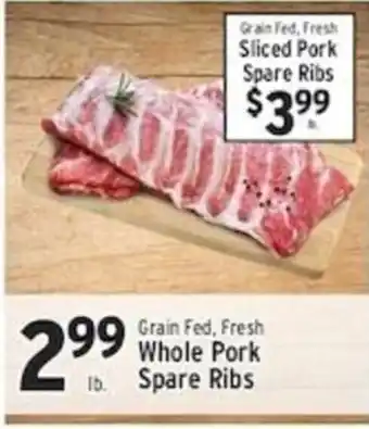 Grain Fed, Fresh Whole Pork Spare Ribs